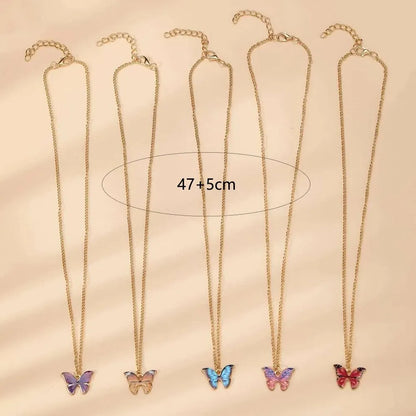 5Pcs/Set Fashion Vintage Style Women Necklace Set New Butterfly Pendant Necklace Set Gift For Women Lovely Neck Jewelry 2023 Leedoar