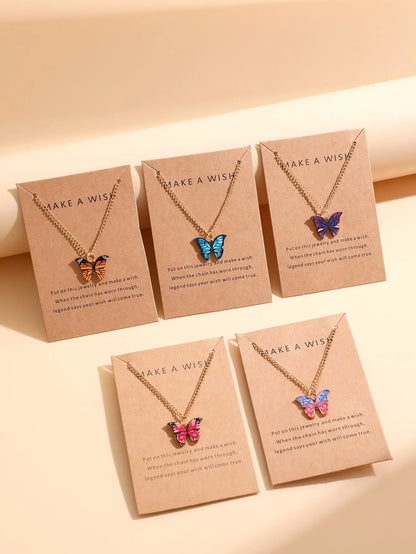 5Pcs/Set Fashion Vintage Style Women Necklace Set New Butterfly Pendant Necklace Set Gift For Women Lovely Neck Jewelry 2023 Leedoar