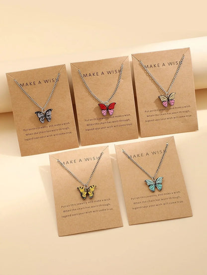 5Pcs/Set Fashion Vintage Style Women Necklace Set New Butterfly Pendant Necklace Set Gift For Women Lovely Neck Jewelry 2023 Leedoar