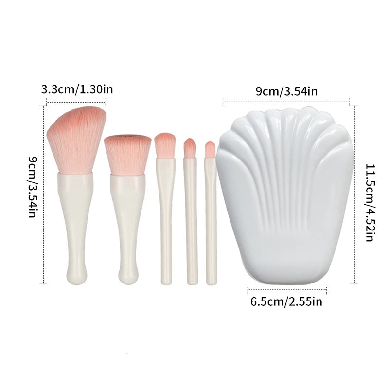 5Pcs Shell Portable Makeup Brush Set HD Mirror Soft Fiber Hair Beauty Tool Repair Brush Lip Brush Full Set Of Cosmetic Brush Leedoar