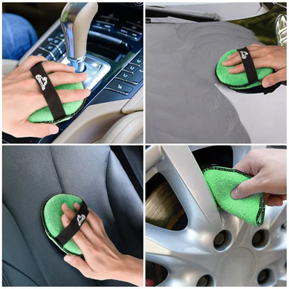 Almofada aplicadora de cera para carro de microfibra de 5 peças com design de cinto para fácil controle para aplicar cera e polir esponja de espuma de 5 polegadas 