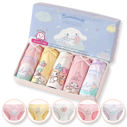 5 piezas/caja de bragas para niñas, encantadoras bragas triangulares Cinnamoroll para niños, calzoncillos en caja de algodón suave para niñas de 2 a 14 años