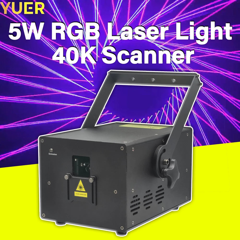 5W RGB Laser Light 40K Scanner Red 2000mW Green 1000mW Blue 2000mW Compact Design DMX512 ILDA Control for Clubs Bars Nightclubs
