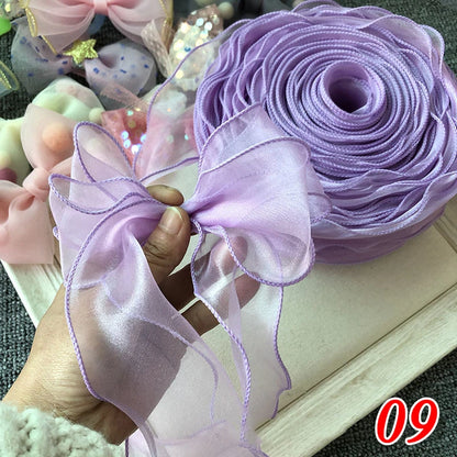 Fita de organza de cor sólida de 5 m com bordas onduladas para buquê de flores, presentes, embalagens, decorações para festas de casamento, suprimentos de costura faça você mesmo 