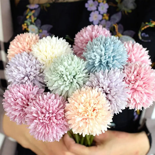 5pcs Artificial Dandelion Flowers, Fake Hydrangea Bridal Wedding Bouquet, Home Garden Party Wedding Decor, Winter Christmas Home Leedoar