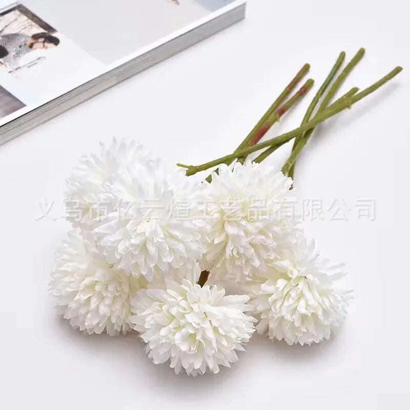 5pcs Artificial Dandelion Flowers, Fake Hydrangea Bridal Wedding Bouquet, Home Garden Party Wedding Decor, Winter Christmas Home Leedoar