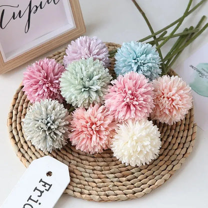 5pcs Artificial Dandelion Flowers, Fake Hydrangea Bridal Wedding Bouquet, Home Garden Party Wedding Decor, Winter Christmas Home Leedoar