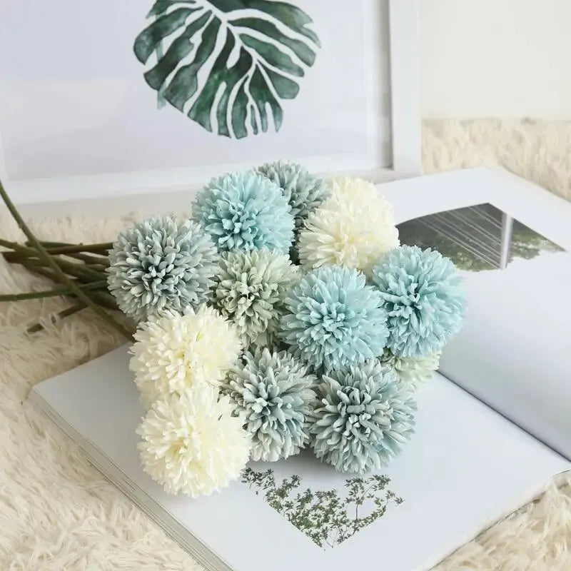 5pcs Artificial Dandelion Flowers, Fake Hydrangea Bridal Wedding Bouquet, Home Garden Party Wedding Decor, Winter Christmas Home Leedoar