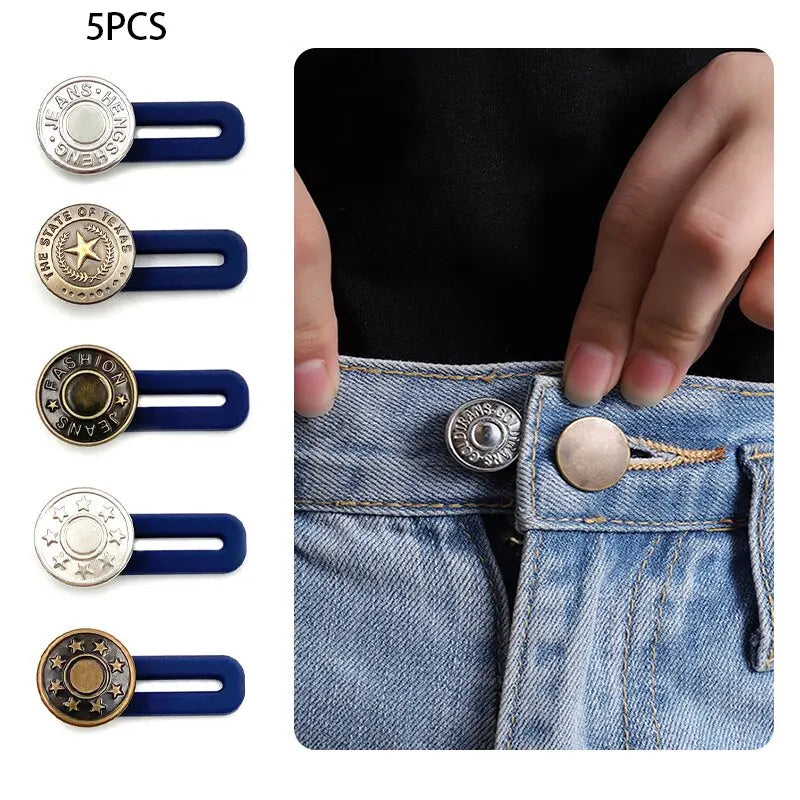 5pcs Metal Button Extender Perfect To Any Jeans Pants Free Sewing Retractable Jeans Waist Button Extended Buckles Fixing Kit Leedoar