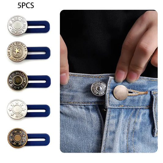 5pcs Metal Button Extender Perfect To Any Jeans Pants Free Sewing Retractable Jeans Waist Button Extended Buckles Fixing Kit Leedoar