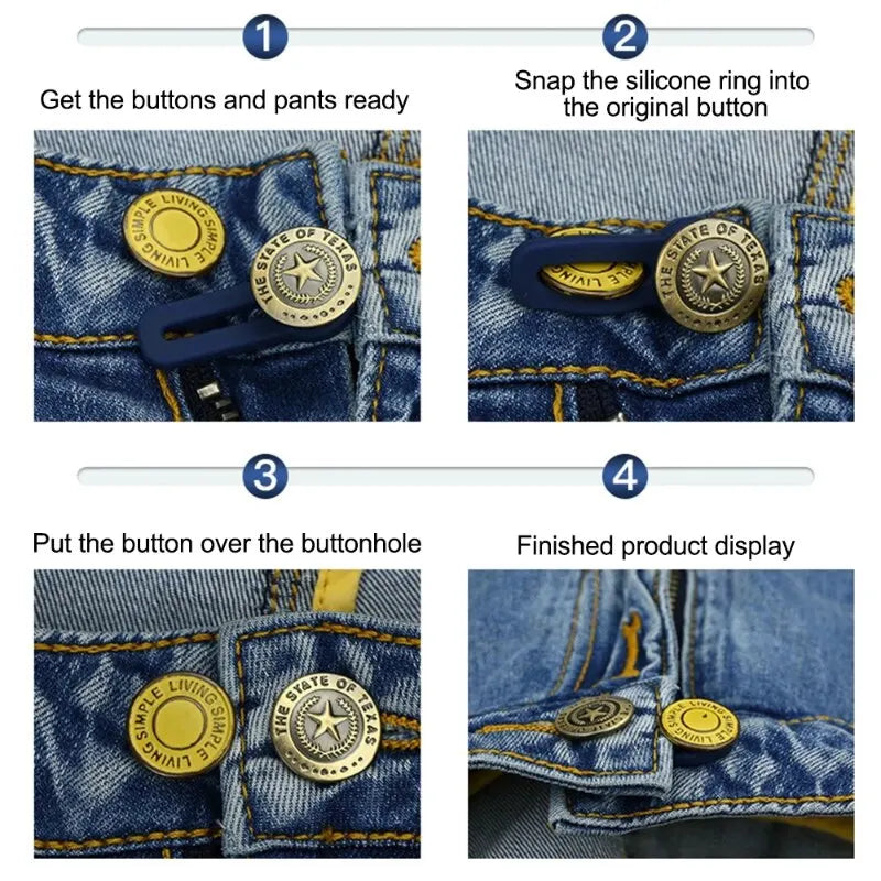 5pcs Metal Button Extender Perfect To Any Jeans Pants Free Sewing Retractable Jeans Waist Button Extended Buckles Fixing Kit Leedoar