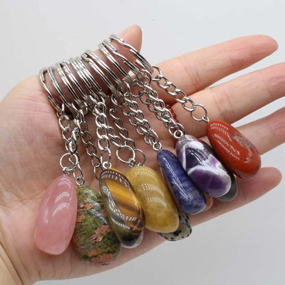 5 llaveros bonitos de piedra natural de acero inoxidable, accesorios para llavero de coche, colgante de forma irregular de cristal Reiki, decoración para bolso 