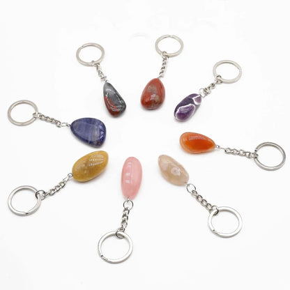 5 llaveros bonitos de piedra natural de acero inoxidable, accesorios para llavero de coche, colgante de forma irregular de cristal Reiki, decoración para bolso 