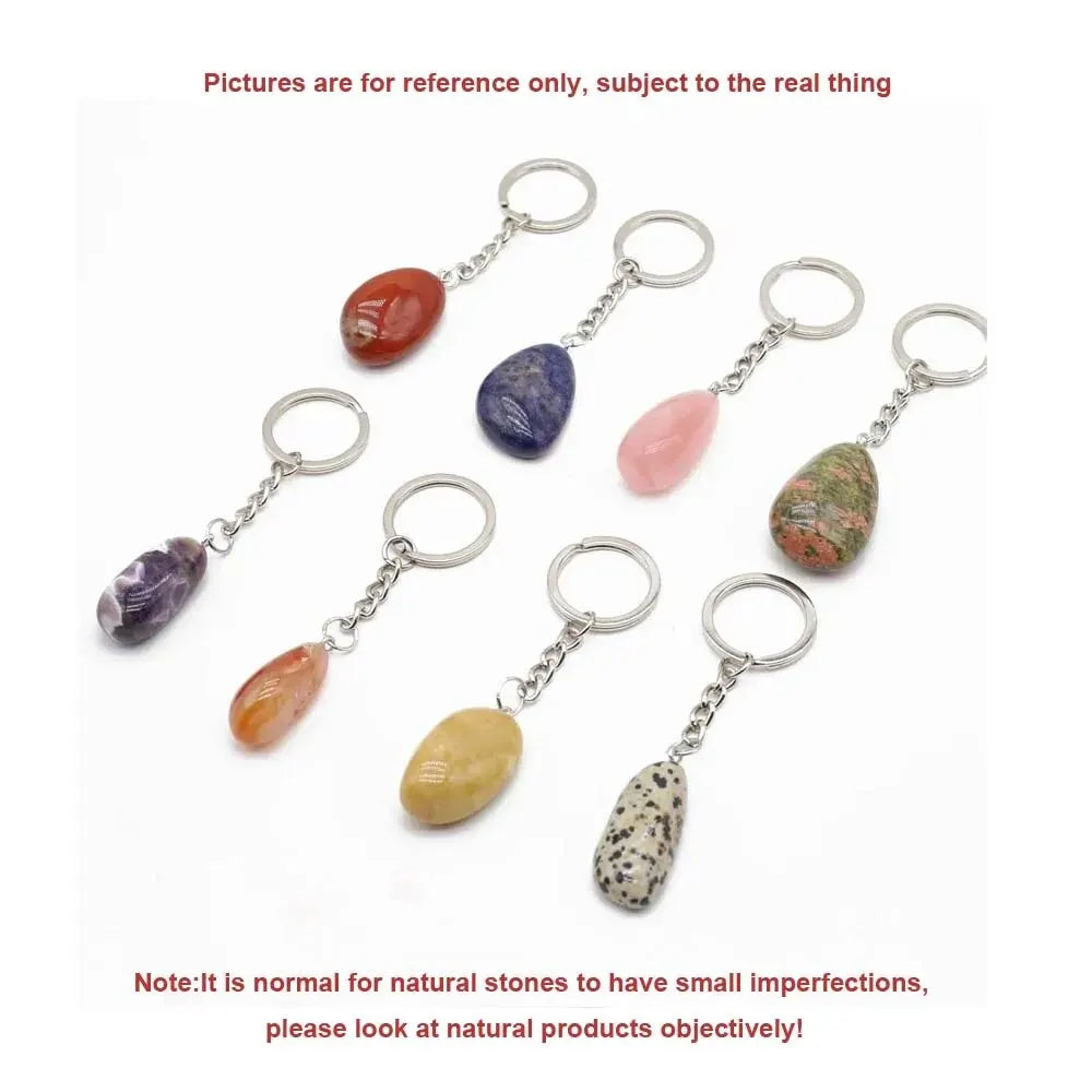 5 llaveros bonitos de piedra natural de acero inoxidable, accesorios para llavero de coche, colgante de forma irregular de cristal Reiki, decoración para bolso 