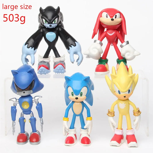 Juego de 5 figuras de Sonic de PVC con forma de erizo y cola de sombra, modelo de 14 cm, juguete para niños, regalo de cumpleaños 