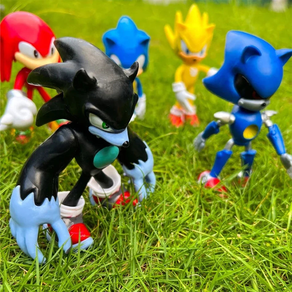 5pcs Set Cute Sonic PVC Character Toy Hedgehog Shadow Tail Figure 14cm Model Dolls Children Animal Toy Birthday Gift Leedoar