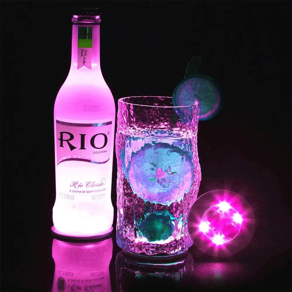 Juego de 5 posavasos luminosos con luz LED para botellas de cristal, para fiestas, bodas, bares, Navidad, hogar, pub 