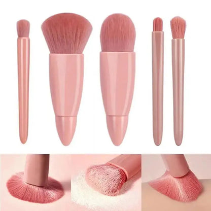 5pcs Travel Size Makeup Brushes Set Mini Makeup Brushes, Small Complete Function Cosmetic Brushes Kit With Case And Mirror Perfe Leedoar