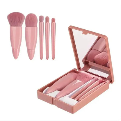 5pcs Travel Size Makeup Brushes Set Mini Makeup Brushes, Small Complete Function Cosmetic Brushes Kit With Case And Mirror Perfe Leedoar