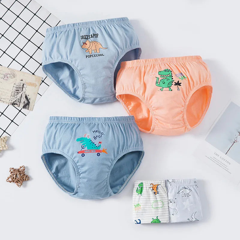 5pcs/lot Boys Cotton Boxer Briefs Cute Dinosaur Cartoon Print Kids Underwear Baby Boy Shorts Breathable Toddlers Underpants Leedoar