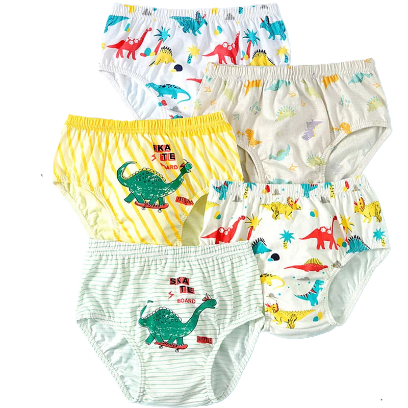 5pcs/lot Boys Cotton Boxer Briefs Cute Dinosaur Cartoon Print Kids Underwear Baby Boy Shorts Breathable Toddlers Underpants Leedoar