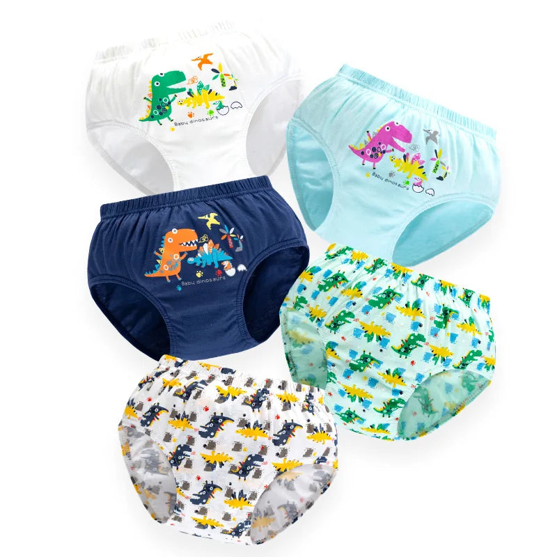 5pcs/lot Boys Cotton Boxer Briefs Cute Dinosaur Cartoon Print Kids Underwear Baby Boy Shorts Breathable Toddlers Underpants Leedoar