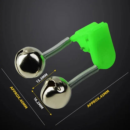 5pcs/lot Fishing Bite Alarms Fishing Rod Bell Rod Clamp Tip Clip Bells Ring Green ABS Fishing Accessory Outdoor Metal Leedoar