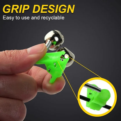 5pcs/lot Fishing Bite Alarms Fishing Rod Bell Rod Clamp Tip Clip Bells Ring Green ABS Fishing Accessory Outdoor Metal Leedoar