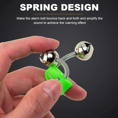 5pcs/lot Fishing Bite Alarms Fishing Rod Bell Rod Clamp Tip Clip Bells Ring Green ABS Fishing Accessory Outdoor Metal Leedoar