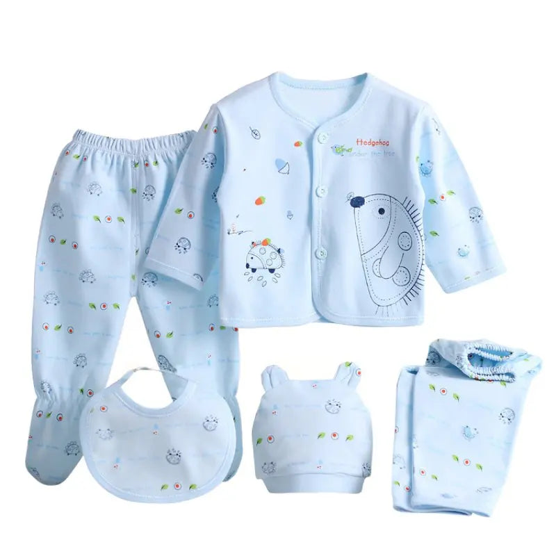 5pcs/set Newborn Baby Suit Set Top 2 Pants Hat Bibs 0-3 M Clothing Set Boy Girl Clothes Pure Cotton Breathable Cartoon Underwear Leedoar