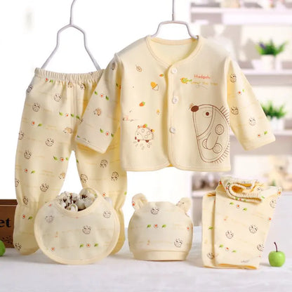 5pcs/set Newborn Baby Suit Set Top 2 Pants Hat Bibs 0-3 M Clothing Set Boy Girl Clothes Pure Cotton Breathable Cartoon Underwear Leedoar