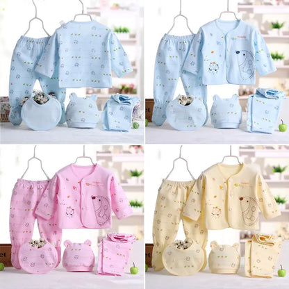 5pcs/set Newborn Baby Suit Set Top 2 Pants Hat Bibs 0-3 M Clothing Set Boy Girl Clothes Pure Cotton Breathable Cartoon Underwear Leedoar