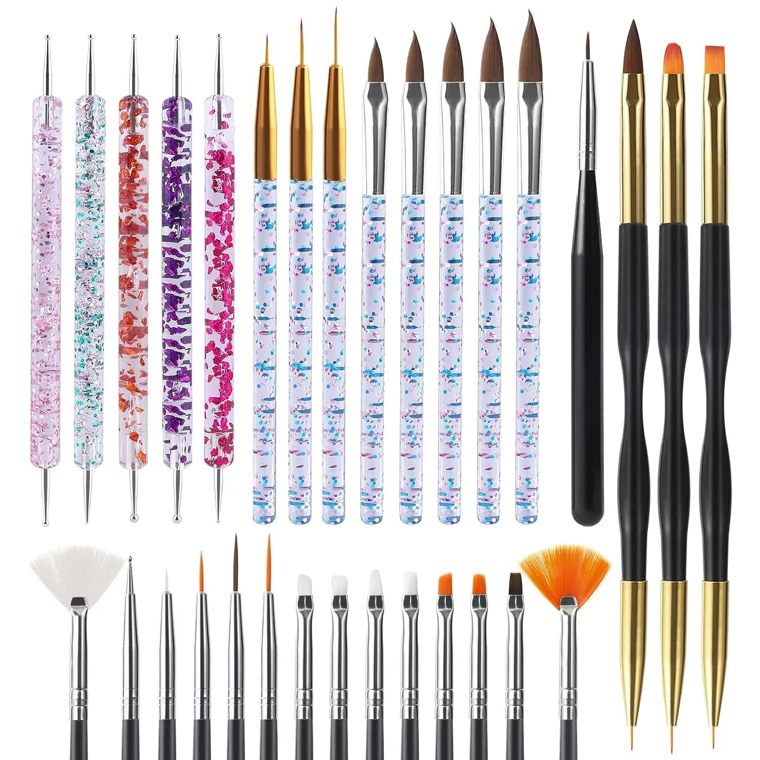 6/31Pcs Nail Art Brush Design Tip Painting Drawing Carving Dotting Pen FlatFan Liner Acrylic Gel UV Polish Manicure Tools Leedoar