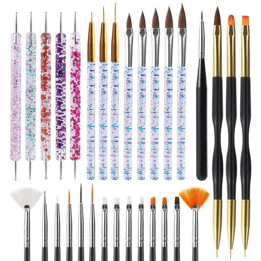 6/31Pcs Nail Art Brush Design Tip Pintura Desenho Escultura Pontilhando Caneta FlatFan Liner Acrílico Gel UV Polonês Manicure Ferramentas 