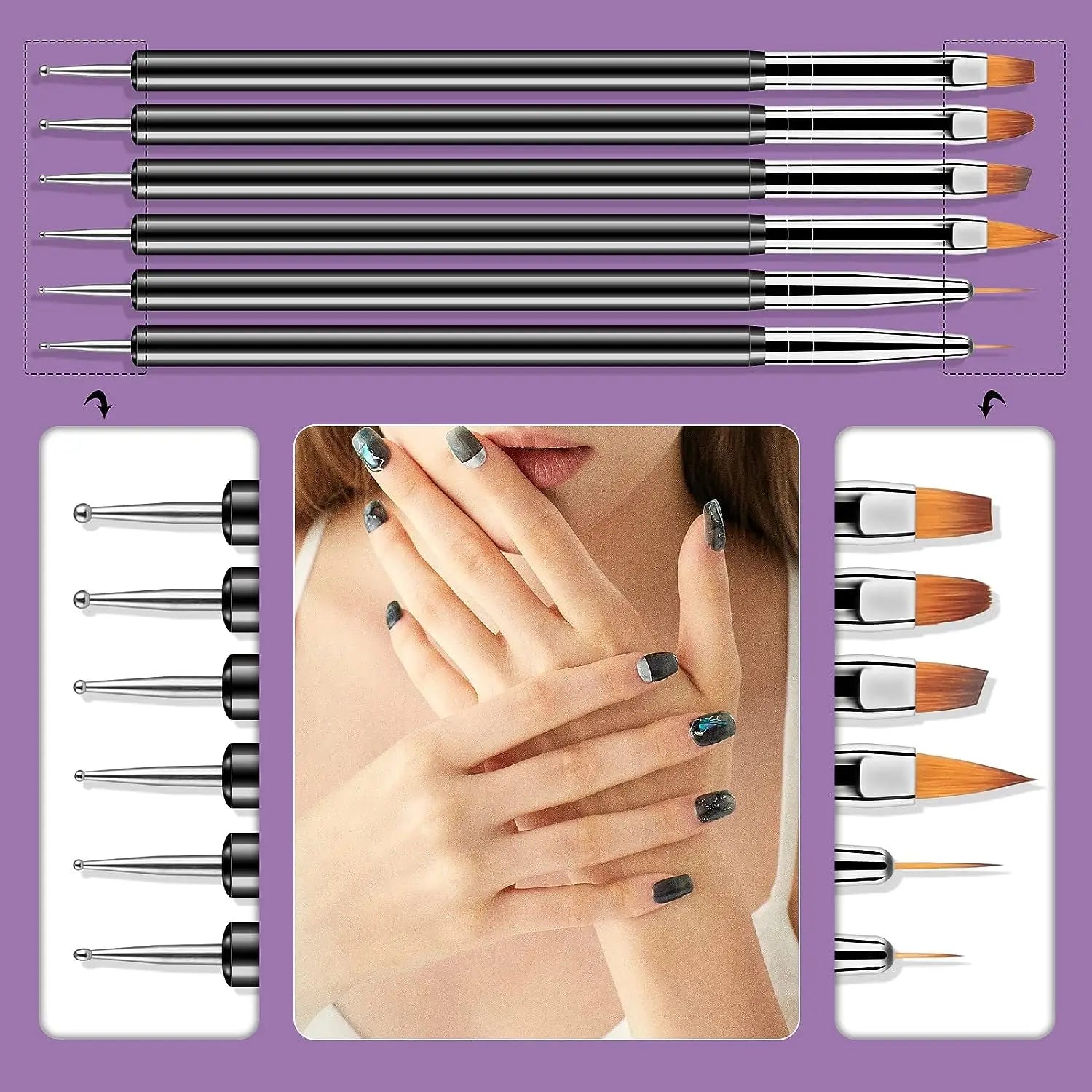 6/31Pcs Nail Art Brush Design Tip Painting Drawing Carving Dotting Pen FlatFan Liner Acrylic Gel UV Polish Manicure Tools Leedoar