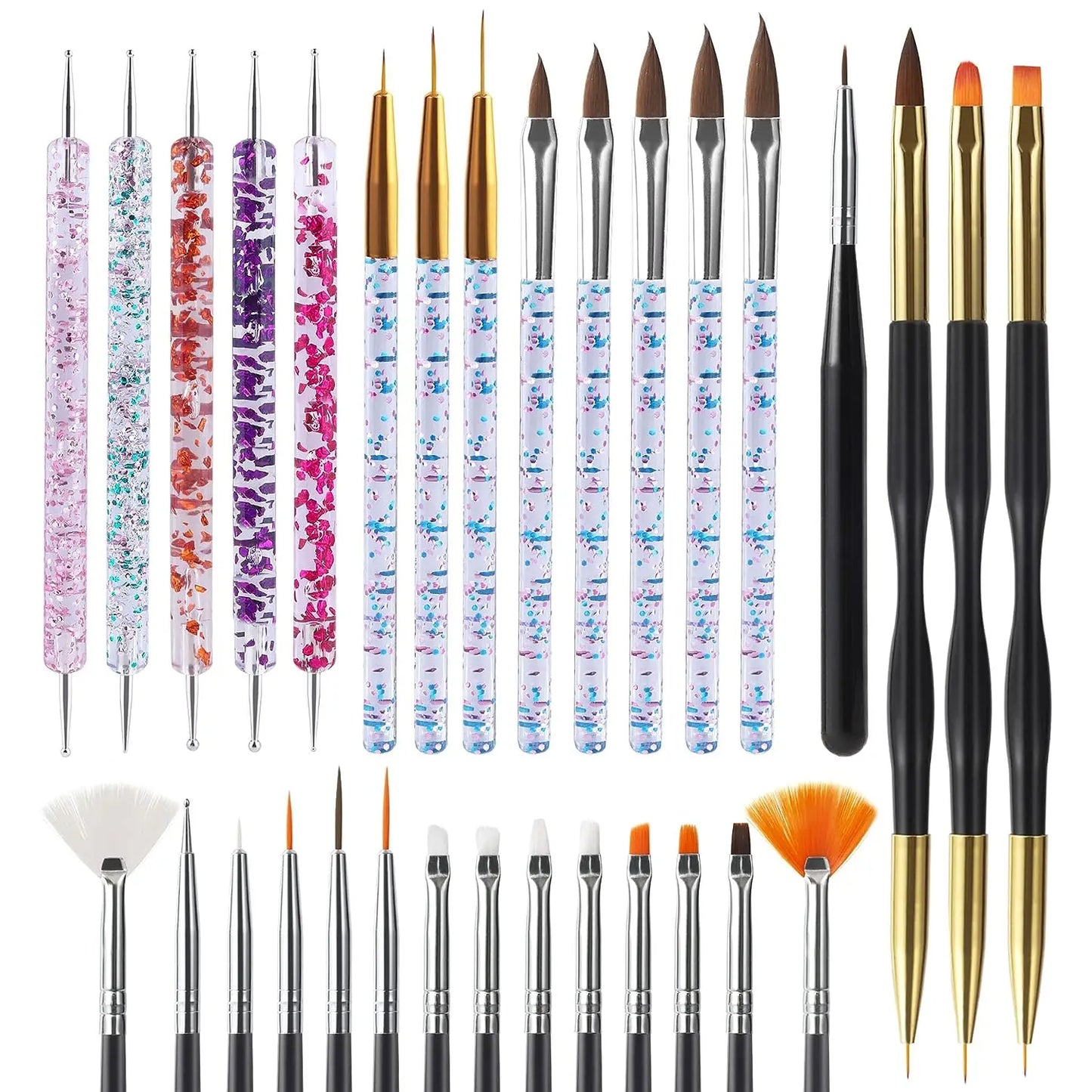 6/31Pcs Nail Art Brush Design Tip Painting Drawing Carving Dotting Pen FlatFan Liner Acrylic Gel UV Polish Manicure Tools Leedoar