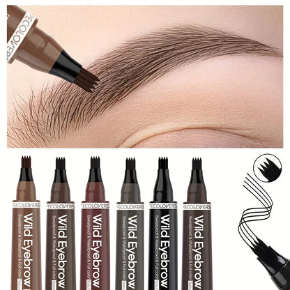 6 Colors 1pc Eyebrow Pen Waterproof 4 Split Tip Eyebrows Pen Eyebrow Tattoo Pen Waterproof Liquid Black Eyebrow Makeup Pencil Leedoar