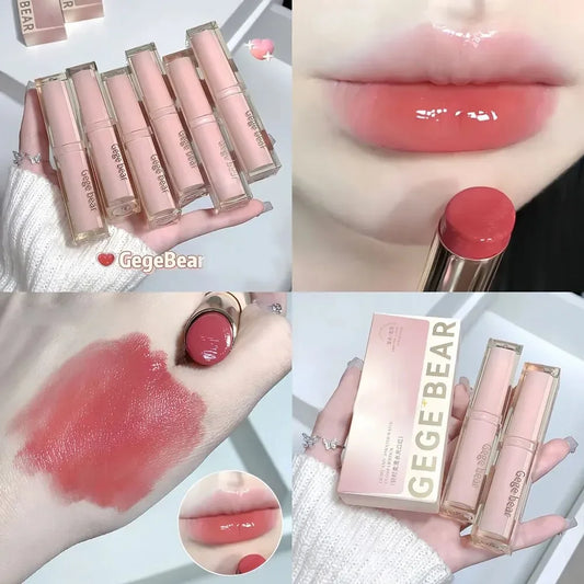 Lápiz labial sedoso y brillante de 6 colores Gege Bear Pump Lips Moisture Water Bomb Cómodo bálsamo labial antiadherente con taza ultra brillante 