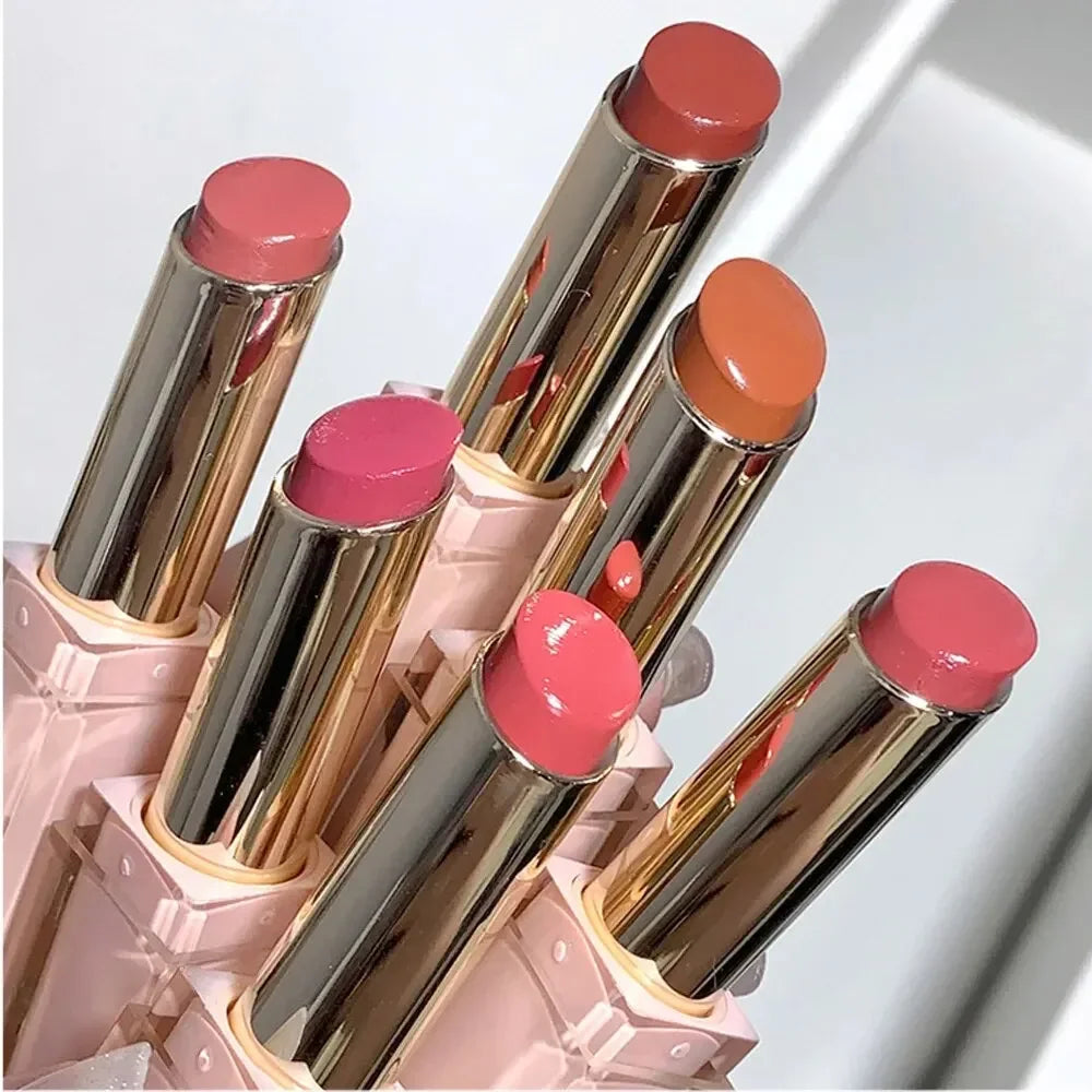 6 Colors Silky Glossy Lipstick Gege Bear Pump Lips Moisture Water Bomb Comfortable Ultra Sheen Non-Stick Cup Lip Balm Makeup Leedoar