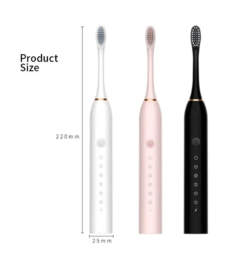 6 Gear Adult Powerful Ultrasonic Sonic Electric Toothbrush USBWaterproof Rechargeable Whitening Tooth Brush Washable 4 Brushes Leedoar