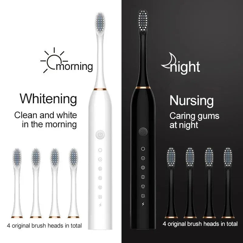 6 Gear Adult Powerful Ultrasonic Sonic Electric Toothbrush USBWaterproof Rechargeable Whitening Tooth Brush Washable 4 Brushes Leedoar