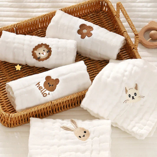 6 Layer Cotton Embroidery Baby Saliva Towels Hand Face Wipes Newborn Bib Kids Handkerchief Toddler Soft Washcloth Burp Cloth Leedoar