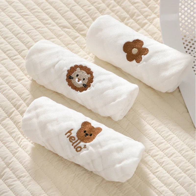 6 Layer Cotton Embroidery Baby Saliva Towels Hand Face Wipes Newborn Bib Kids Handkerchief Toddler Soft Washcloth Burp Cloth Leedoar