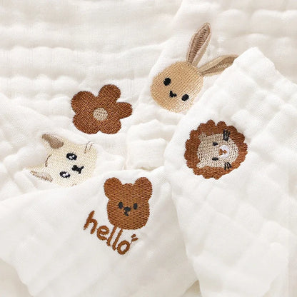 6 Layer Cotton Embroidery Baby Saliva Towels Hand Face Wipes Newborn Bib Kids Handkerchief Toddler Soft Washcloth Burp Cloth Leedoar