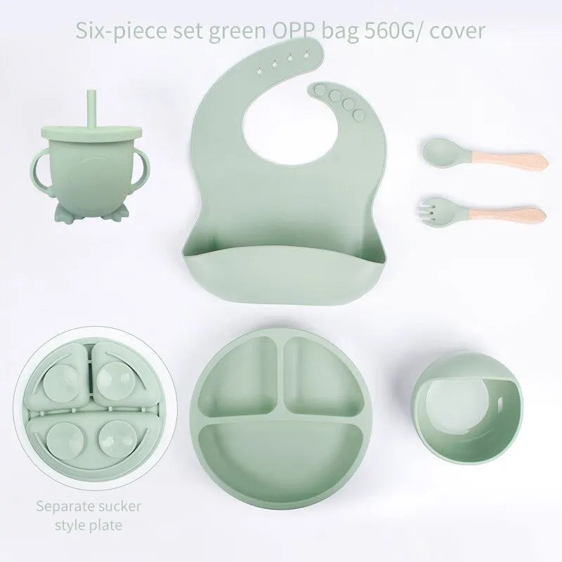 6 PCS Baby Meal Set Silicone Set Childrens Meal Training Set Cutlery Leedoar