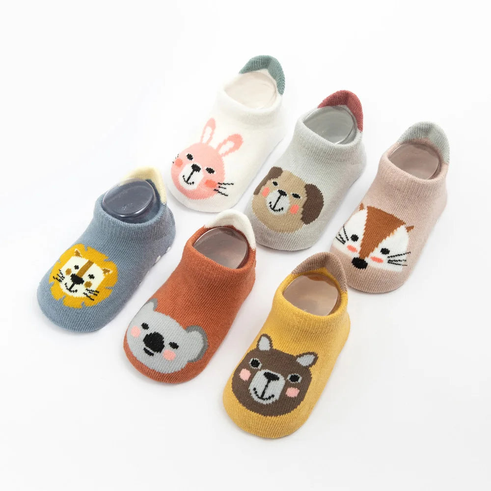 6 Pairs Boys Girls Kids Cartoon Animal Pattern Cute Socks Anti-skid Socks Toddlers Baby Floor Socks Leedoar