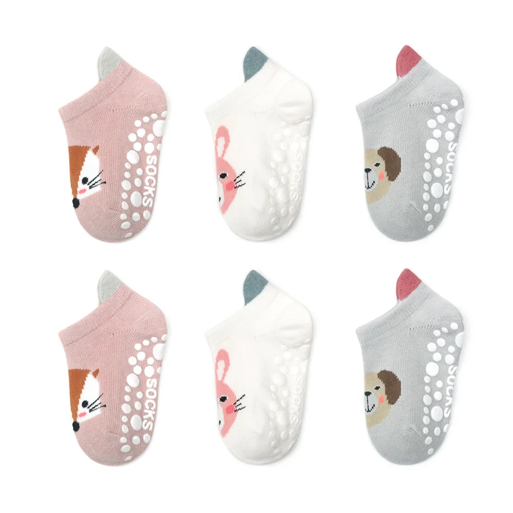 6 Pairs Boys Girls Kids Cartoon Animal Pattern Cute Socks Anti-skid Socks Toddlers Baby Floor Socks Leedoar