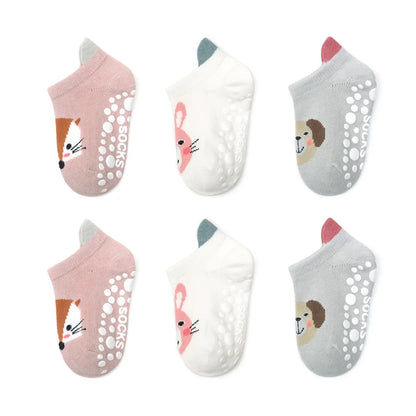 6 Pairs Boys Girls Kids Cartoon Animal Pattern Cute Socks Anti-skid Socks Toddlers Baby Floor Socks Leedoar