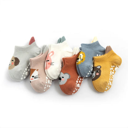 6 Pairs Boys Girls Kids Cartoon Animal Pattern Cute Socks Anti-skid Socks Toddlers Baby Floor Socks Leedoar