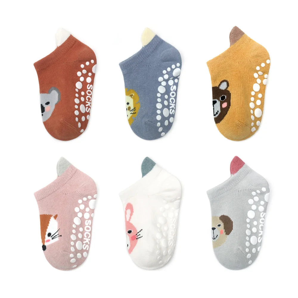 6 Pairs Boys Girls Kids Cartoon Animal Pattern Cute Socks Anti-skid Socks Toddlers Baby Floor Socks Leedoar